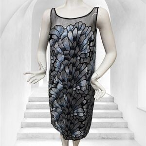 Elegant Blue and Silver Floral Dress size 14